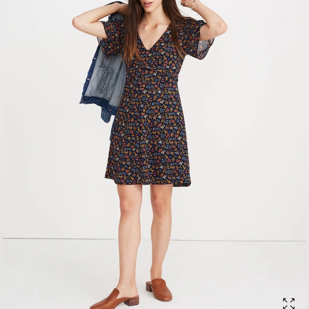 Madewell Navy Floral Mini Dress with Multicolor Print